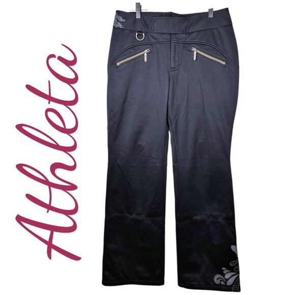 ATHLETA SNOW CRUISER SKI SNOWBOARD SATEEN PANTS BLACK GRAPHIC, SIZE 10 - Picture 14 of 15